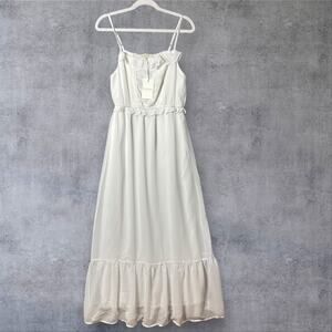 New Promesa‎ Chiffon Maxi White Ruffle Bodice Adjustable Straps Dress Medium